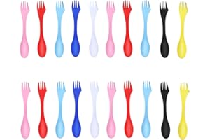N-KONGJIAN 20 Pack Camping Forks, 3 in 1 Travel Spoon Fork Knife, 7 Inches Eco-Friendly Durable Plastic Sporks, 6 Colors Mixing Sporks for Backpacking Lunchbox