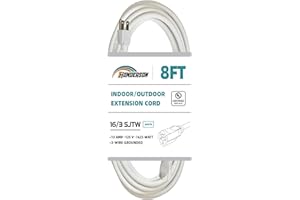 HONDERSON Indoor Outdoor Extension Cord Weatherproof, UL Listed, 16 Gauge 8FT White 3 Prong Heavy Duty, 16/3 SJTW 13A Power Cord for Outdoor Lights, Appliances, Lawn