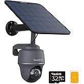 REOLINK 4K 4G LTE Cellular Security Camera, 8MP No WiFi Solar Powered, Pan Tilt 360° with Smart Detection, Color Night Vision, Local Storage, SIM+32GB SD Card Included, Go PT Ultra-Grey+Solar Panel 2