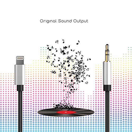 Kadoola Lightning Aux Cord, Lightning Aux Adapter with 3.5mm Male Car Stereo Audio Aux for Apple iPhone 5/5S/6/6S/7/8/X