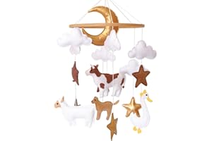 SWEETY BABY Farm Animals Baby Mobile, Mobile for Crib, Crib Mobile for Boys and Girls, Nursery Mobile for Bassinet, Pack and Play, Cows, Sheep, Golden Retriever, Goose, Moon