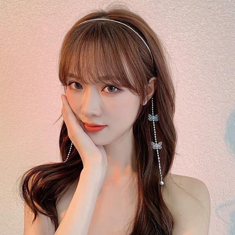 BSLVWG Wedding Butterfly Headband Head Chain Silver Tassel Hair Hoop Band Hair Vine Vintage Decorative Headwear Headpieces Hair Accessories for Women and Girls Headdress (03)