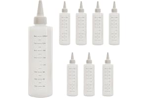 Cornucopia Brands 8-Ounce Plastic Squeeze Bottles w/ Graduated Measurements (8-Pack); Great for Kitchen, Portion Control, Condiments, Cosmetic Use & Crafts