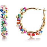 Winssigma Colorful Beaded Earrings for Women, Boho Flower Hoop Earrings