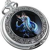VIGOROSO Dragon Pocket Watch for Men Quartz Analog Pocket Watch with Chain | Classic Chinese dragon pockect watches, Vintage pocket watch with necklace, Classic Arabic numeral dial, Gifts for men women
