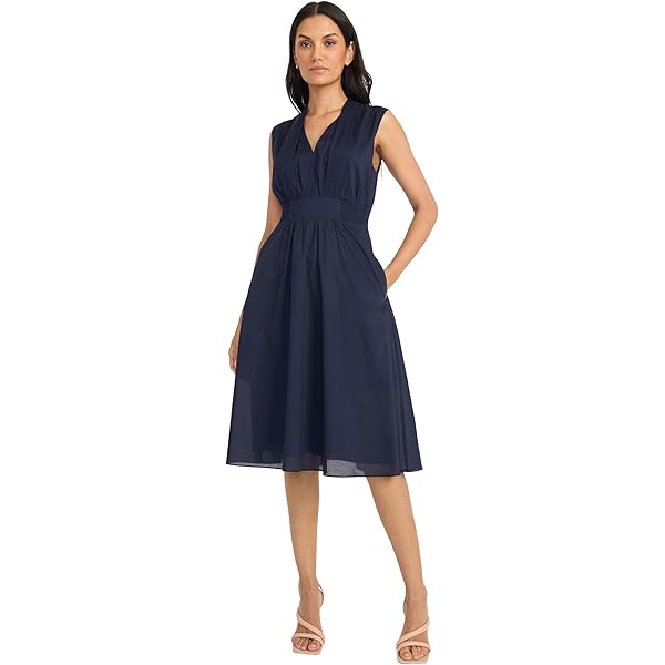 navy blue dress for baby girl Maggy London Women's Side Pleat Dress with Asymmetric Neck and Elbow  Sleeves at Amazon Women's Clothing store main image 0