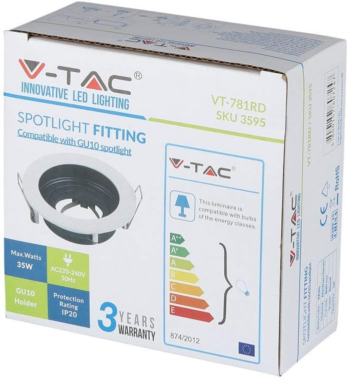 V-TAC Spotlight Holder Recessed Round Metal White Swivel 15° Gu10, 100mm - Image 4