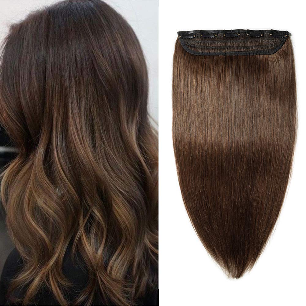 Silk-co Remy Clip in Human Hair Extensions (#04 Medium Brown, 24"-105g) One Piece Real Hair Extension Thick 3/4 Full Head — image 1