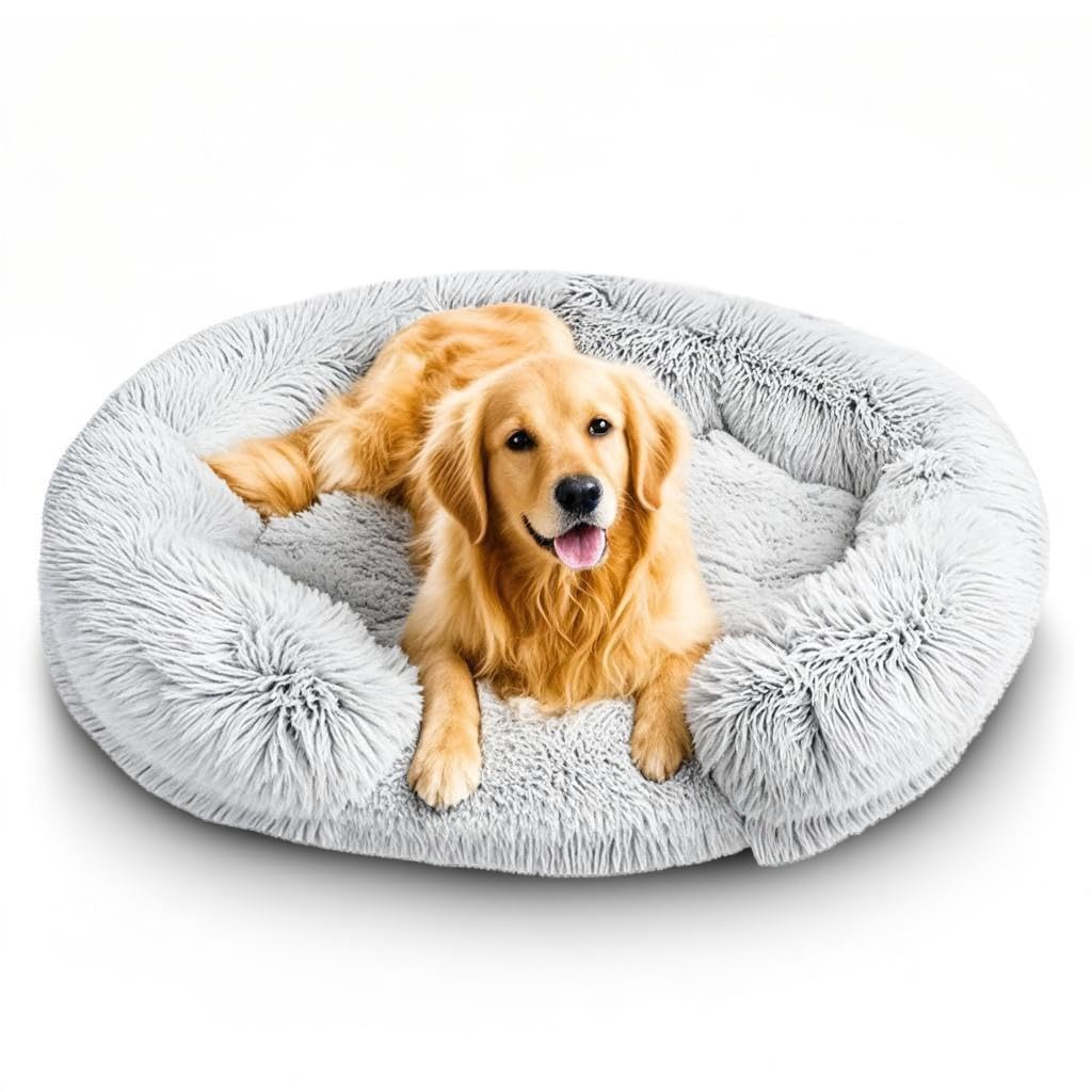 YIGAARUI Dog Bed, Pet Bed Removable Washable Round Orthopedic Dog Bed Anti-slip Bottom,Warm Fleece Pet Cushion Sofa, Upgraded C-shaped Donut Warmth is Suitable for Medium Large Dogs (90CM)