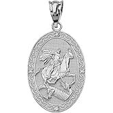Claddagh Gold Fine 925 Sterling Silver Saint George Slaying the Dragon Oval Medal CZ Pendant (Small)