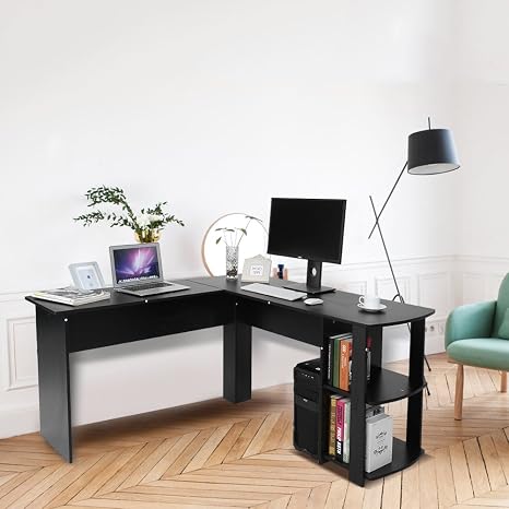 Yosoo Forme L Bureau D Ordinateur Ordinateur Portable Avec Bibliotheque Bureau De Coin Pour Etudier Et Travailler Noir Amazon Fr Cuisine Maison