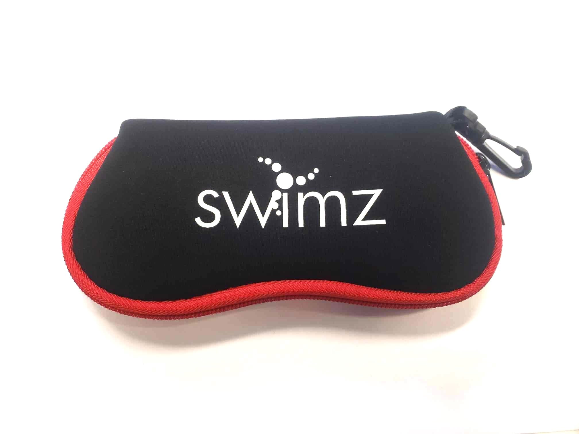 Swimz Soft Neoprene Swimming Goggle Pouch - Soft Swimming Goggle Case (Black/Red/White)