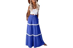 Happy Sailed Womens Retro Print Boho Maxi Skirt Elastic High Waist A-Line Pleated Flowy Long Skirts Beach Vacation Outfits