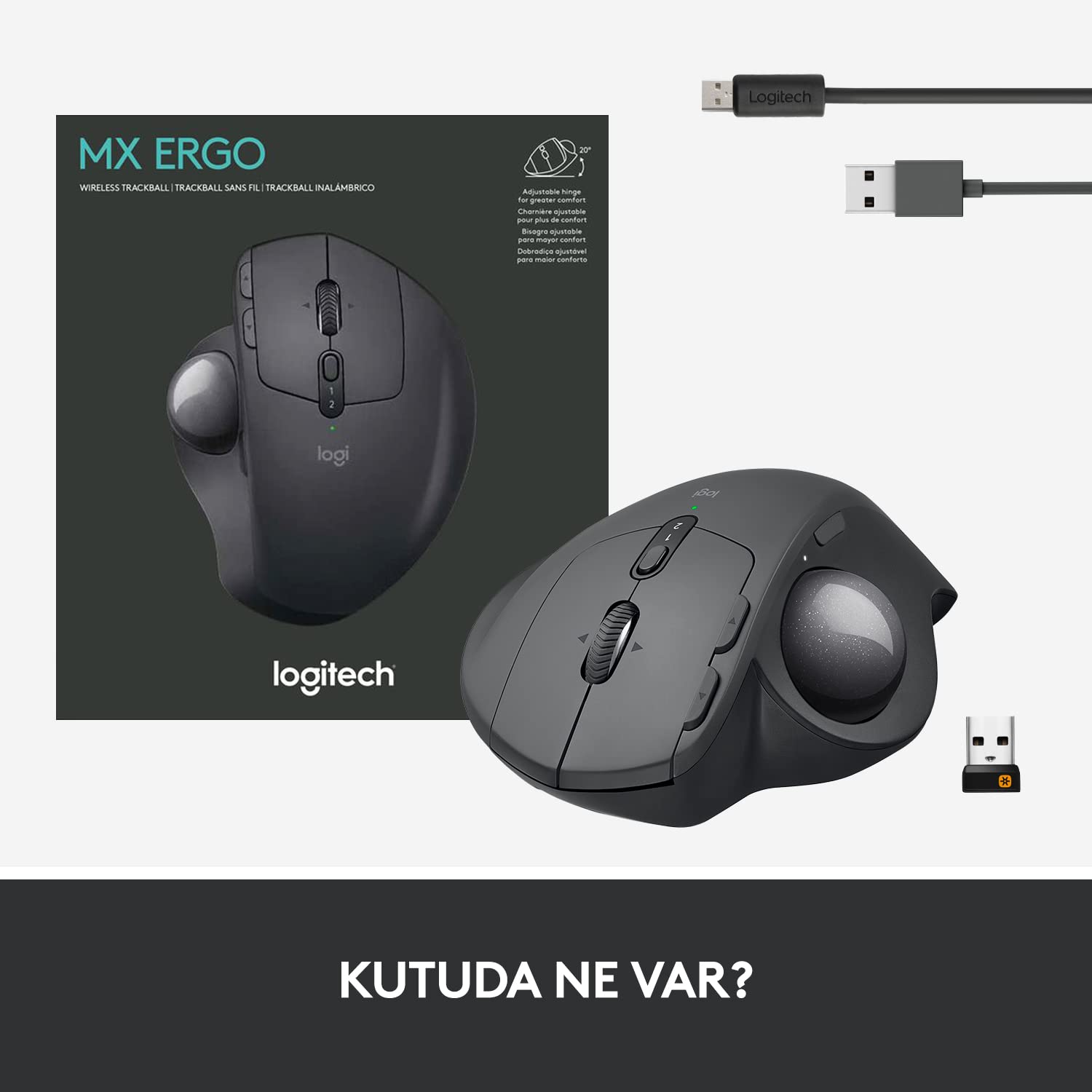 Logitech MX Ergo Wireless Trackball Mouse, Bluetooth or 2.4GHz with Unifying USB-Receiver, Adjustable Trackball Angle, Precision Scroll-Wheel, USB-C Charging Battery, PC/Mac/iPad OS - Black