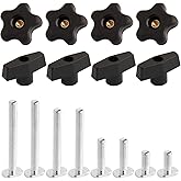 POWERTEC 71121 T-Track Knob Kit w/Threaded Knobs and 5/16”-18 T Bolts for Woodworking Jigs and Fixtures – 16-Piece Set