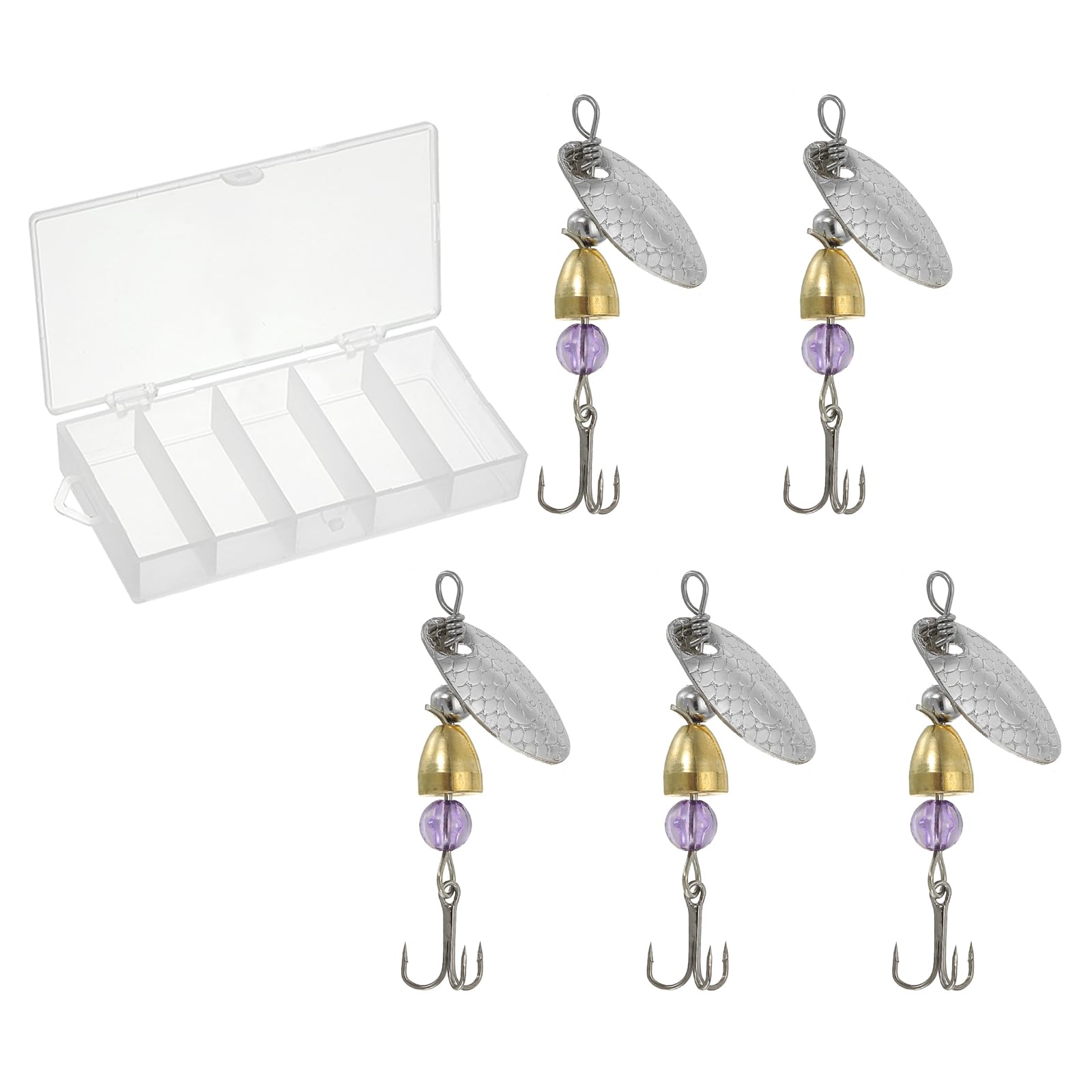 PATIKIL Trout Lures 1/8 oz, 5Pack Trout Fishing Lures Spinnerbait Treble Hooks Fishing Spinners Baits Tackle for Freshwater Saltwater Fishing, Silver Tone