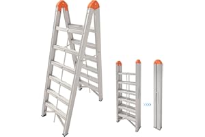 Aparecium Aluminum Ladder, Foldable Twin Front Ladder, Collapsible A Frame 6-Step Ladder, Compact Step Stool with Wide Anti-Slip Pedal, Aluminum Portable Lightweight Ladder, EN131, 330lb Capacity