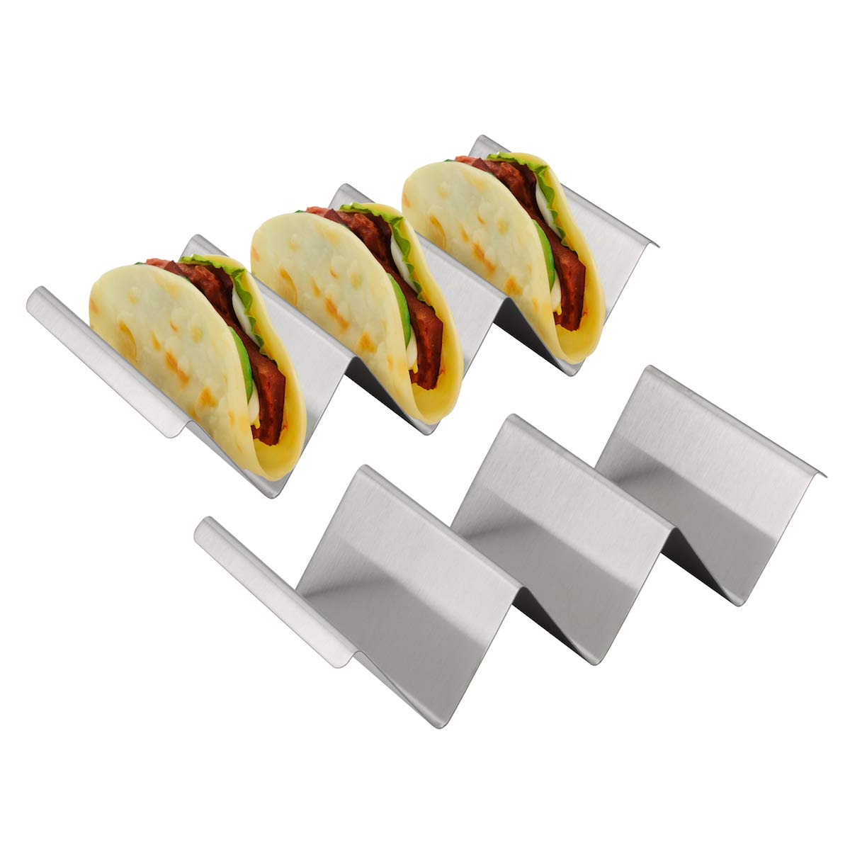 Amazer 2-Pack Taco Holder Stand, Large Stainless Steel Taco Rack Hold Hard or Soft Taco Shells, Oven Safe for Baking Dishwasher and Grill Safe -Hold 2 or 3 Tacos