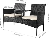 Panana Rattan Loveseat 2 Seater with Built-In Glass Table Black PE Wicker view 3