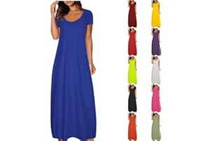 Aboser Maxi Dress for Women Short Sleeve Tshirt Dresses Solid Color Long Sundresses 2024 Trendy Sundress Casual Loose Dress