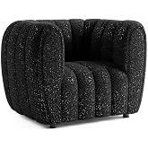 Furniture of America Glamour Contemporary Vertical Channel Tufted Boucle Accent Chair with Wooden Legs, Fabric Upholstered Armchair for Living Room, Bedroom, Office, Black