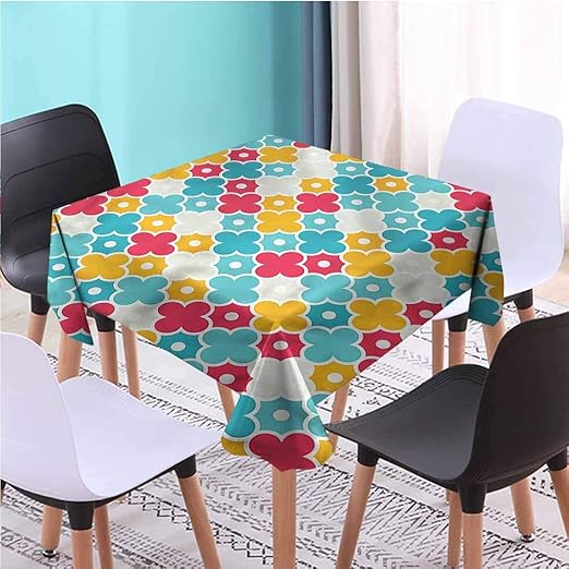 Quatrefoil Square Fitted Tablecloth Kid Theme Colorful Petal Party