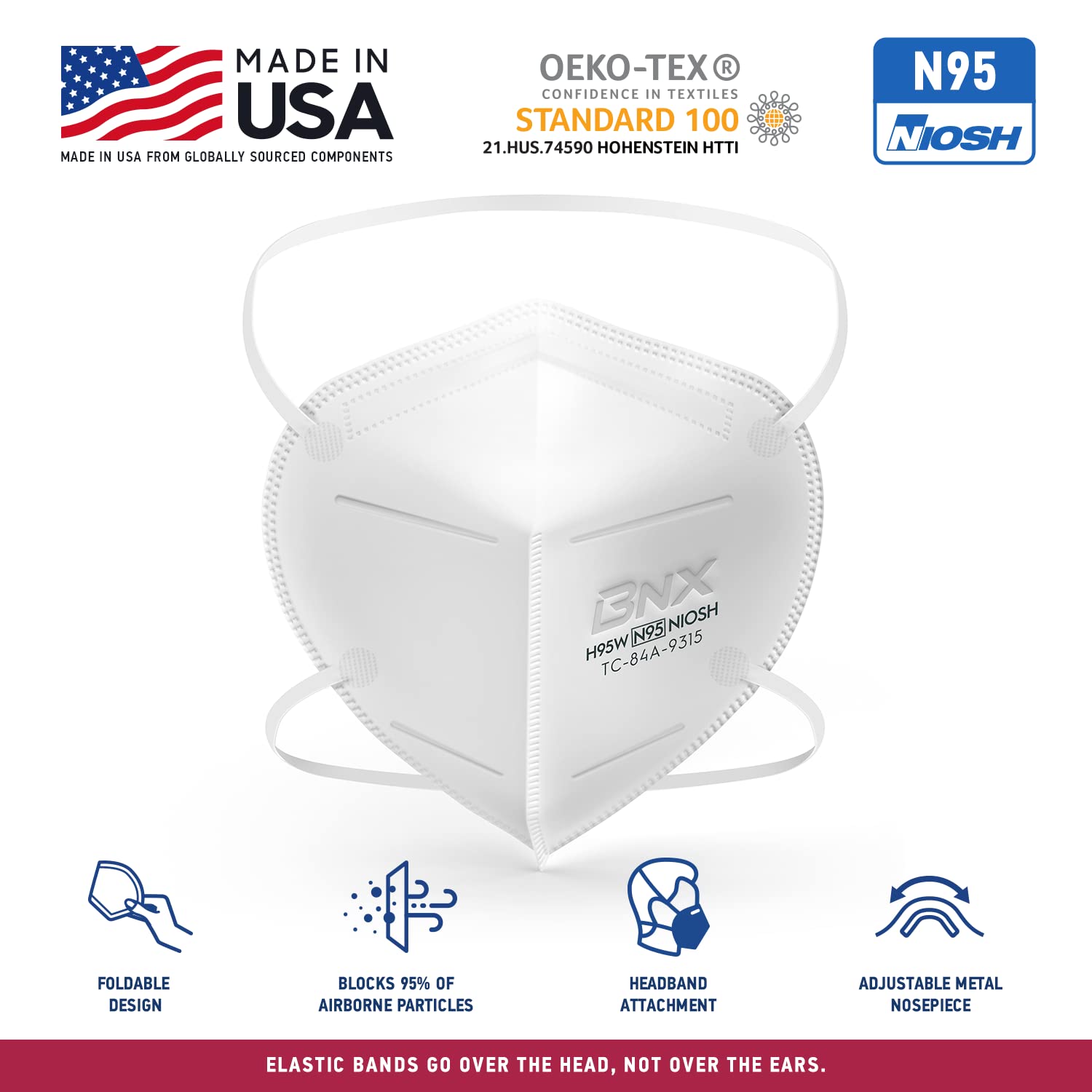 BNX N95 Mask NIOSH Certified MADE IN USA Particulate Respirator