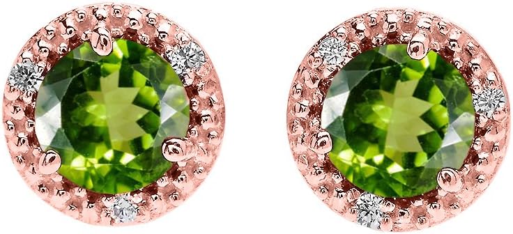 Halo Stud Earrings in 10K Rose Gold with Solitaire Peridot and Diamonds
