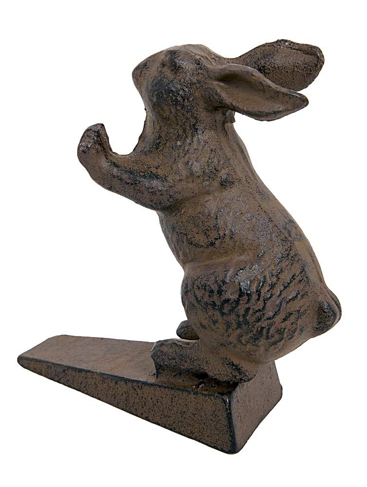 16cm Cast Iron Rabbit Doorstop - Mr Rabbit is holding The door open! - an amusing and practical accessory for any doorway!