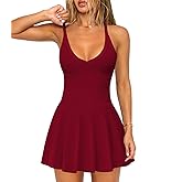 Hragc Women's Sexy V Neck Pleated Flowy Tennis Dress for Women Athletic Golf Workout Summer Mini Dresses with Shorts Pockets