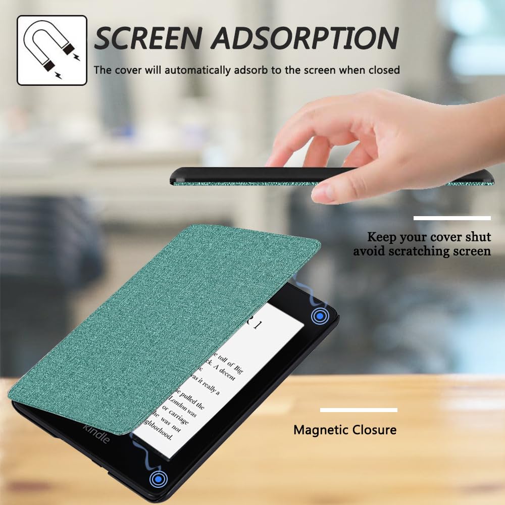 SCSVPN Case for 6.8'' Kindle Paperwhite (11th Generation-2021 Release) and Kindle Paperwhite Signature Edition, Premium Lightweight PU Leather Shell Cover with Hand Strap - Auto Sleep/Wake, Green