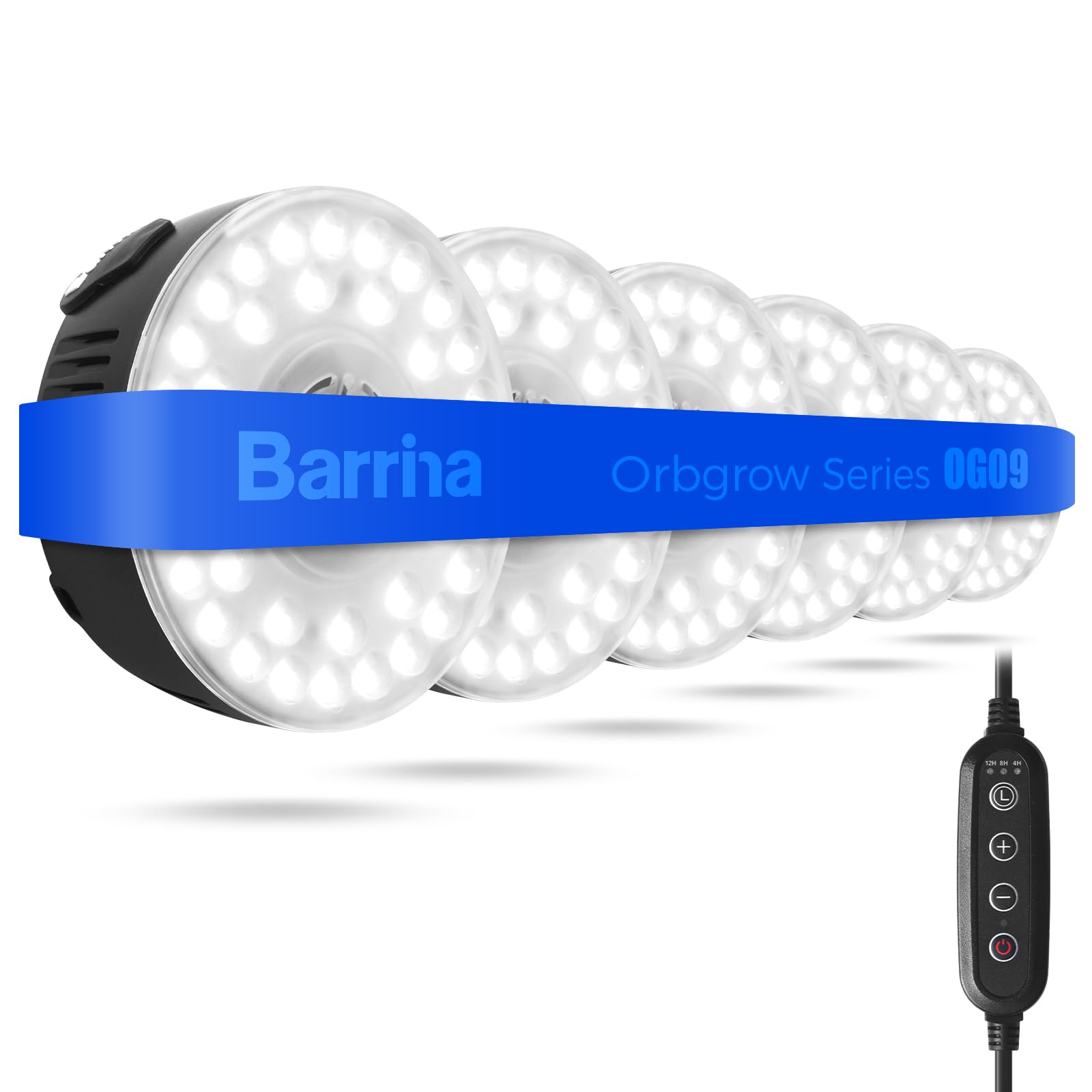 Photo 1 of Barrina Orbgrow OG09 Puck Grow Light, 5000K 54W(6 x 9W, 810 Watt Equiv), Full Spectrum Plant Light for Indoor Plants, Magnetic & Linkable with Timer, 5 Levels Dimmable for Plant Shelf, 6 Packs, Black