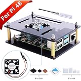 GeeekPi Acrylic Case for Raspberry Pi 4 Model B & Raspberry Pi 3 Model B+, Raspberry Pi Case with Cooling Fan and 7PCS Heatsi