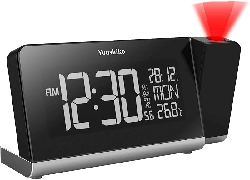 Youshiko Radio Control Projection Clock LCD HD Colour Dual Alarm Indoor Temp UK