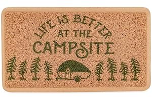 Camco Life is Better at The Campsite Small Scrub Rug - Helps Trap Unwanted Debris from Tracking Into Your RV, Home, or Campsite - Brown/Dark Green Color (53198)