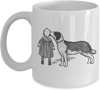 Amazon Maurice Broulette ヴィンテージ イラスト 犬の散歩 小さな女の子 On Her Face Dog Kissing His Girl 11オンス Liligift グラス タンブラー 通販