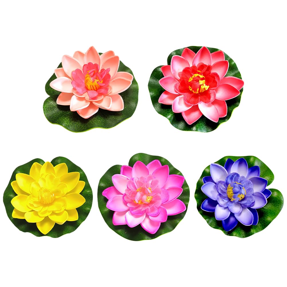 JIHUOO 5 Pcs 10cm Artificial Foam Lotus Water Lily Flower Floating Pond Flowers Plants Waterproof Lotus Flower for Garden Pond Fountain Aquariums Decoration