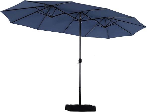 Amazon Com Mfstudio 15 Ft Outdoor Patio Umbrella Double Sided Extra Large Market Umbrella With Crank Handle Base Included Navy Garden Outdoor