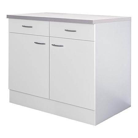 Flex-Well Küchenschrank UNNA | Unterschrank | 2-türig, 2 Schubladen | Breite 80 cm | Weiß