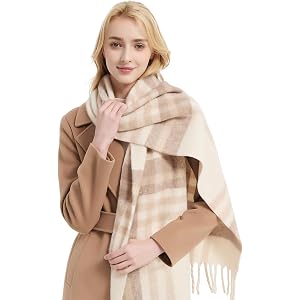MEEWARM Winter Chunky Plaid Scarf – Cashmere Feel Wool Blend Wrap for Women | Warm scarf, neck warmmer, oversized, classic, m