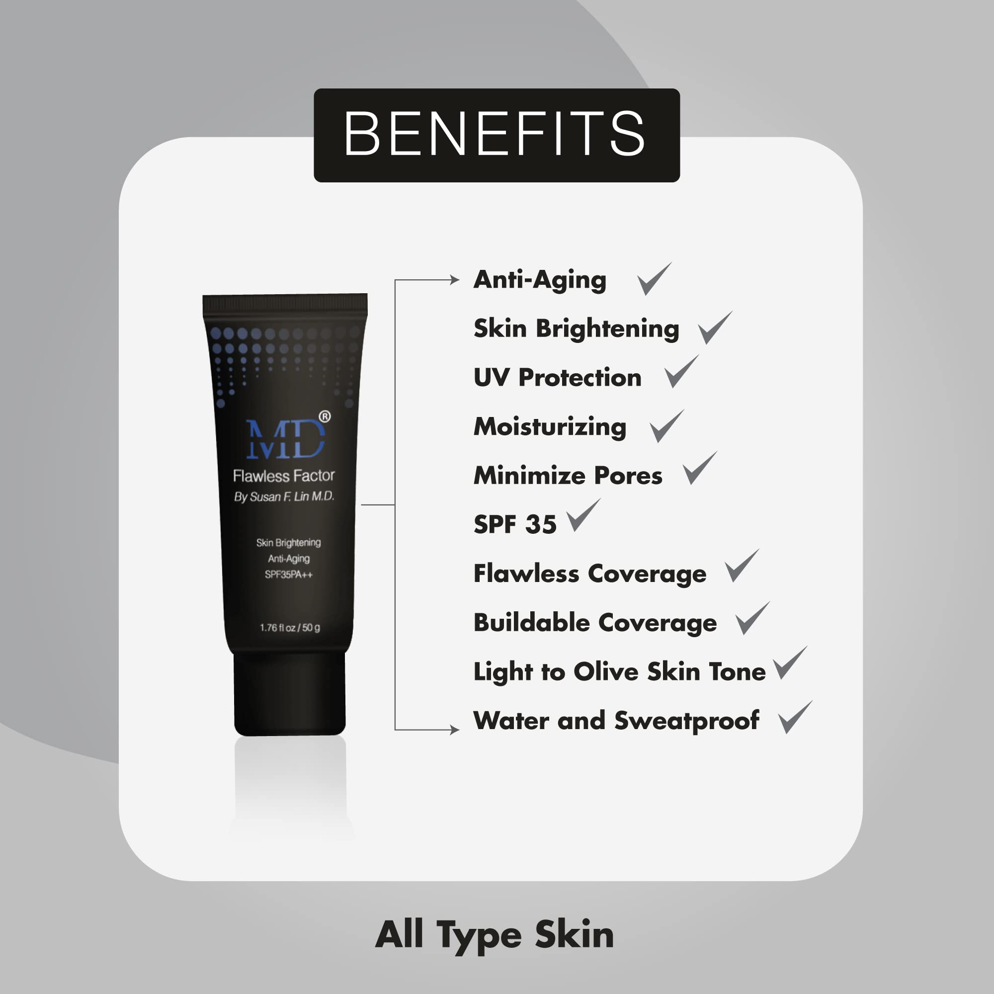 MD Flawless Factor BB Cream – Skin Brightening Anti-Aging Moisturizer with SPF 35 PA++ | 1.76 fl oz (50g) | Buildable Coverage