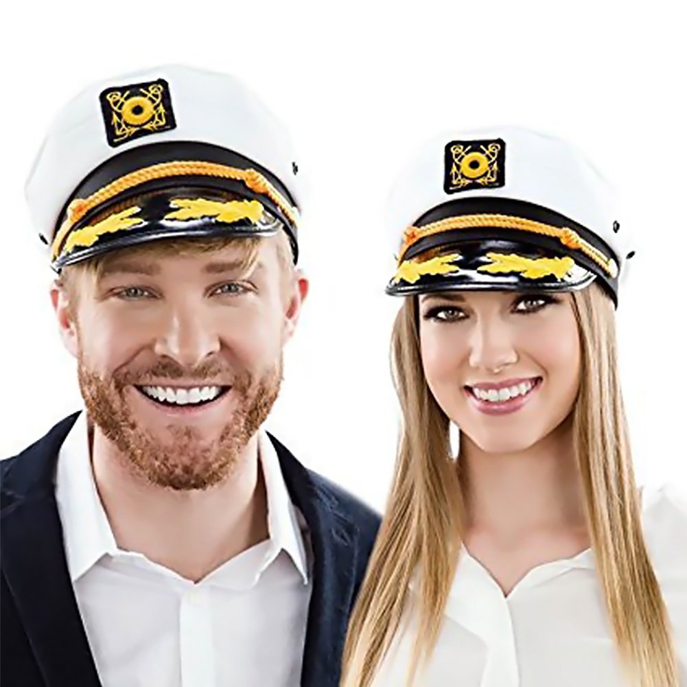 Boat Captain Hat, Sailor Hat Embroidery Boat Ship Sailor Hats with Brooch Sea Cap Navy Costume Accessory, 3PCS