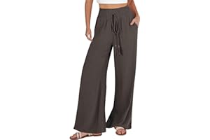 SDOHIG Linen Pants for Women 2024 Summer Casual Palazzo Pants Loose Fit High Waist Trouser Trendy Boho Beach Vacation Outfits