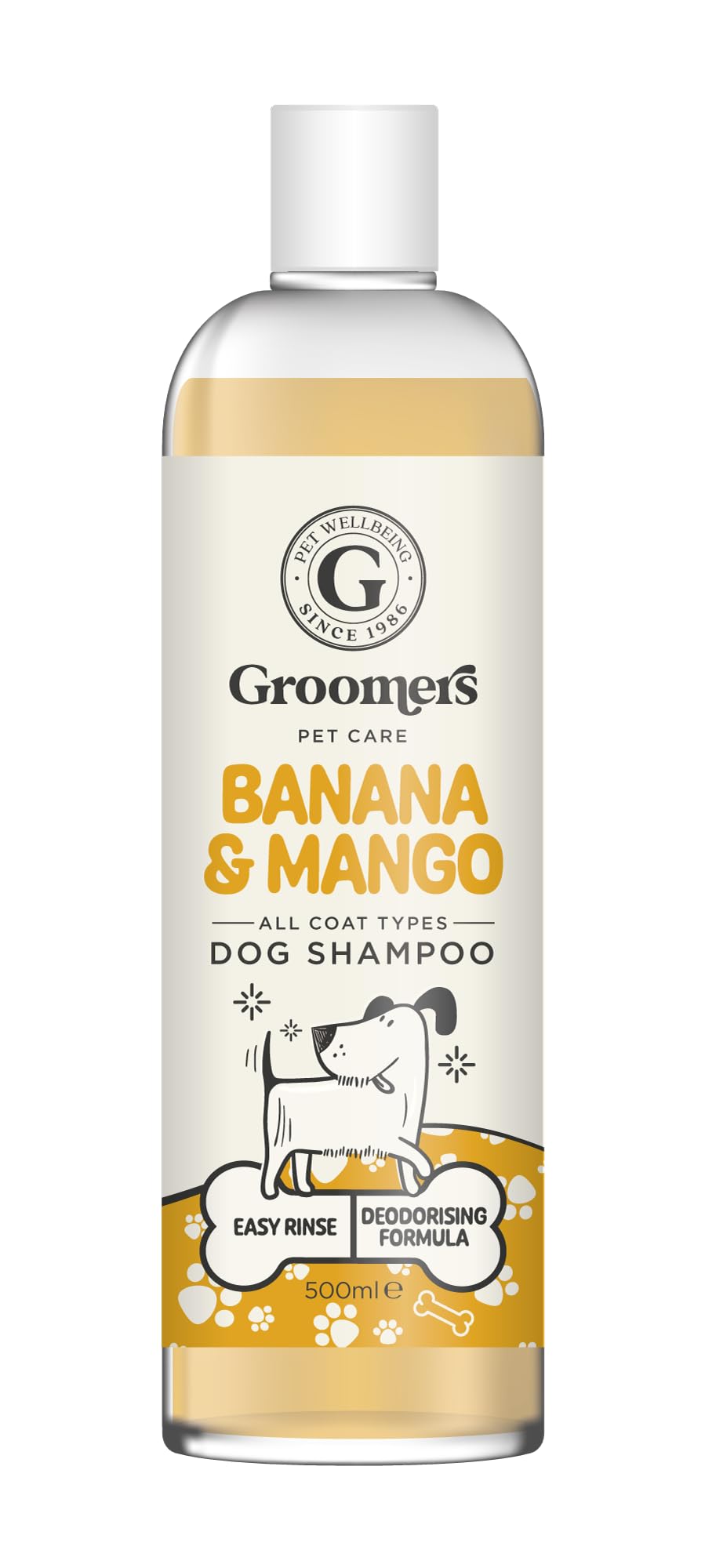 Groomers Professional Dog Shampoo Banana and Mango 500ml - pH Balanced and Paraben-Free - Quick Wash & Easy Rinse - Gentle Formula Suitable For Any Coat Type - Vegan-Friendly - Made in the UK