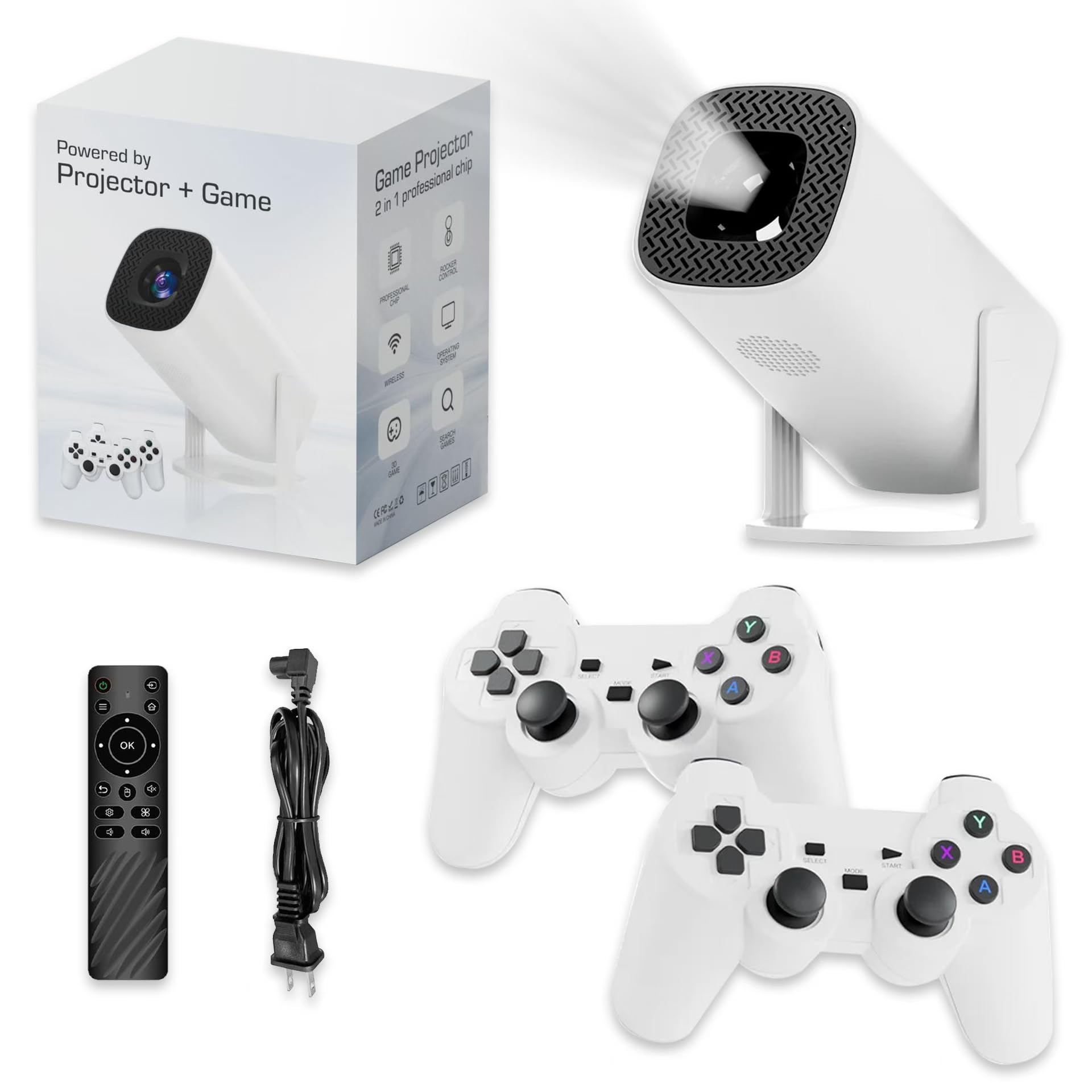 Photo 1 of New P30 Retro Game Console with Projector?4K HD Portable Projector with 36000+ Games?Plug and Play TV Video Game Stick?Smart Projector with 2.4g Wireless Controllers?Android TV 11.0, WiFi