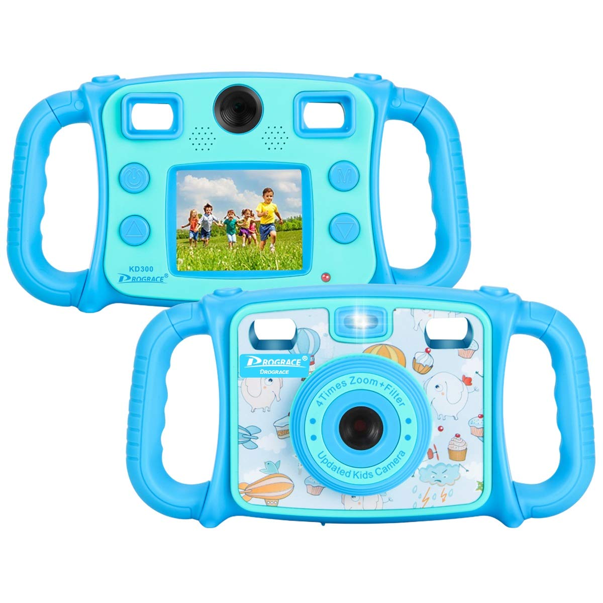 Prograce Kids Camera Dual Selfie Camera 1080P HD Video Recorder Digital Action Camera Camcorder for Boys Girls Gifts 2.0” LCD Screen with 4X Digital Zoom and Funny Game(Blue)