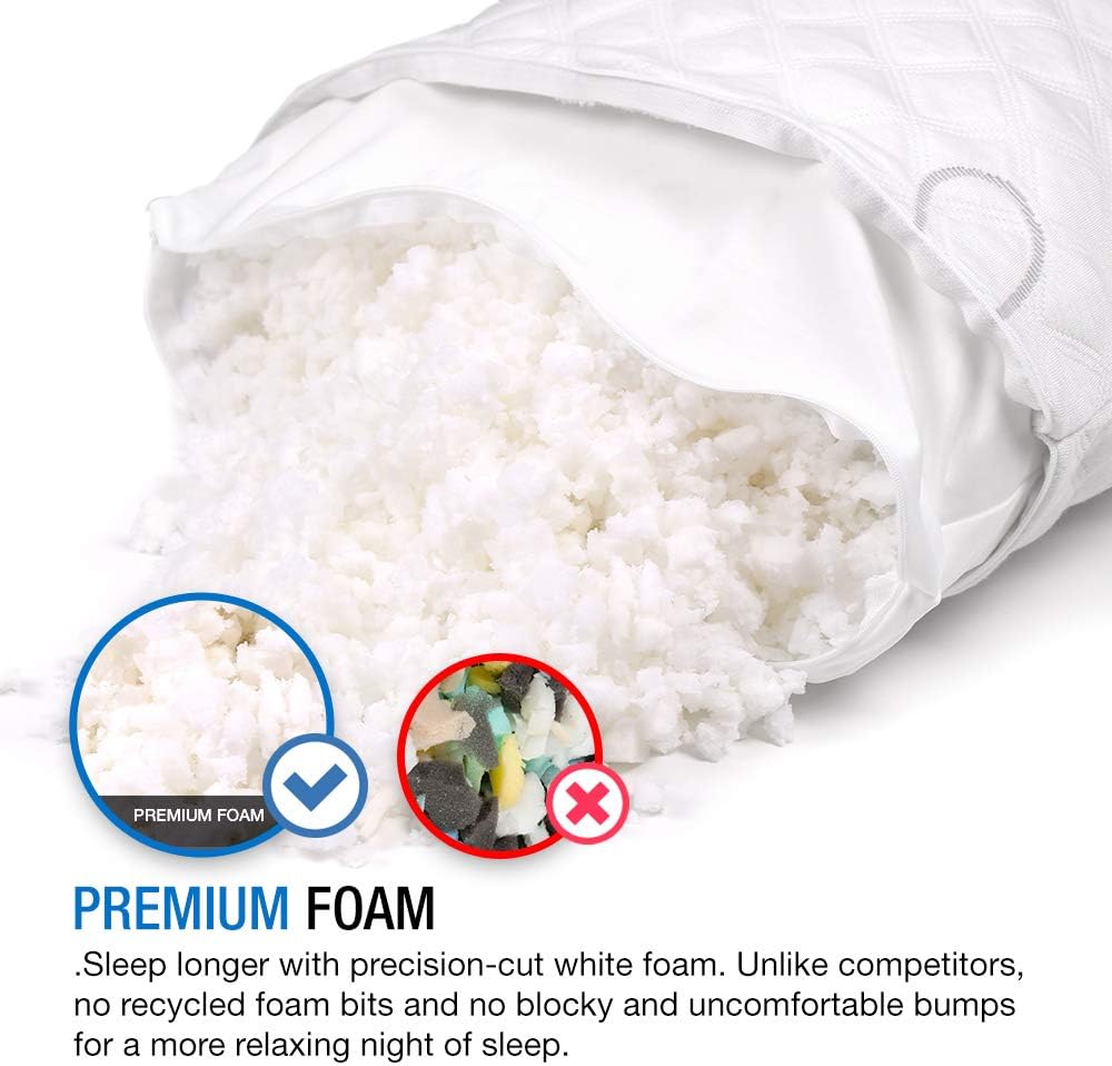 WonderSleep Dream Rite Shredded Hypoallergenic Memory Foam Pillow Series Luxury Adjustable Loft Home Pillow Hotel Collection Grade Washable Removable Cooling Bamboo Derived Rayon Cover- Queen 1 Pack: Home & Kitchen