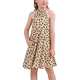 GORLYA Girl's Halter Neck Cold Shoulder Sleeveless Summer Casual Sundress A-line Dress with Pockets for 4-12 Years