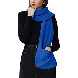 Crrqaznm Soft Cozy Wrap Shawl with Large Front Pockets Warm Blanket Scarf for Women Indoor Outdoor Wear Blue