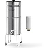 Culligan MaxClear 2.25 Gallon Gravity Water Filter System, Brushed Stainless-Steel Countertop Water Filter NSF/ANSI Certified to Reduce Microplastics, Lead & Total PFAS, with 1 Ceramic Filter
